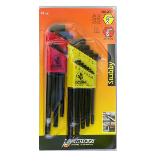 Bondhus 22Pc Combination Stubby Ball Hex Key Set, PN Bon-20599
