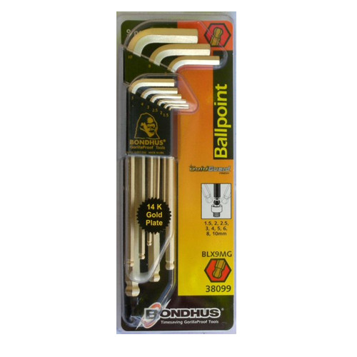 Bondhus Goldguard 9Pc Ball End Hex Key Set, Metric PN Bon-38099