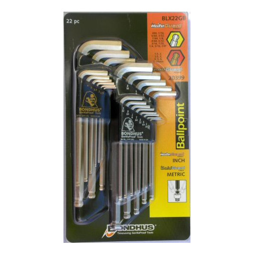 Bondhus Goldguard 22Pc Combo Ball End Hex Key Set, PN Bon-20399