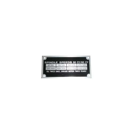 PN 1075, Spindle Speed Name Plate