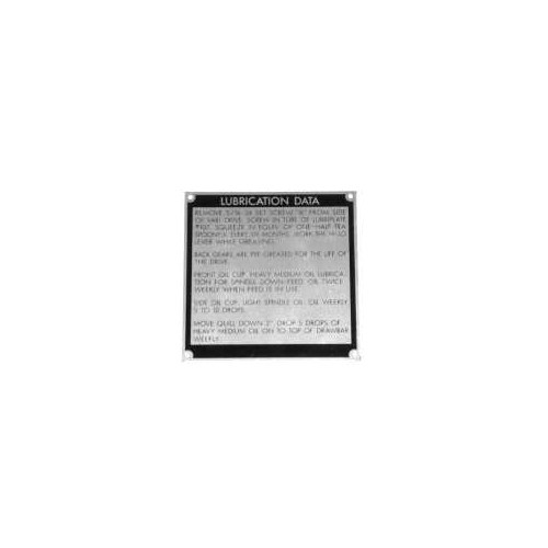 PN 1582, Lubrication Data Plate